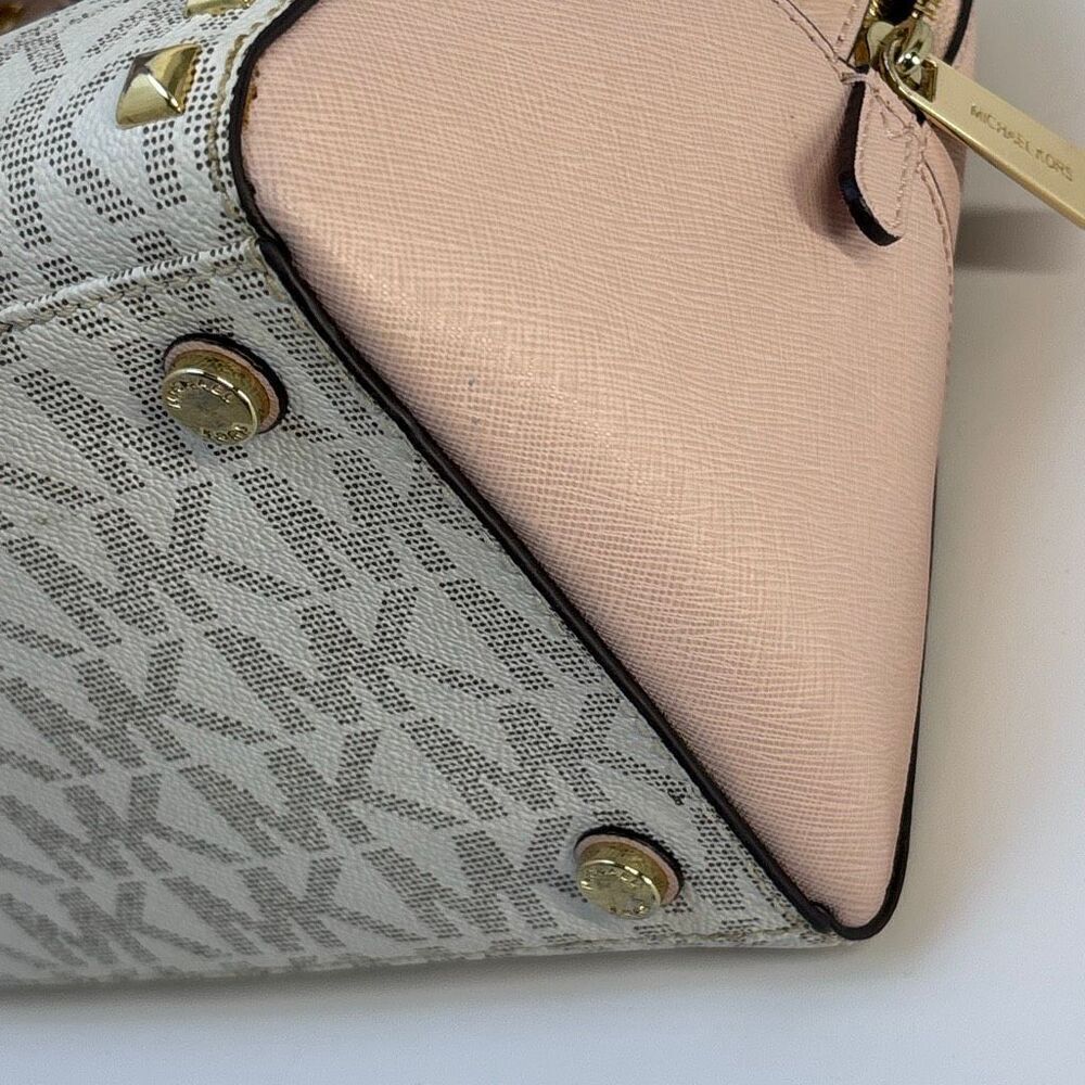 Michael Kors MK Sandrine Studded satchel purse bag pink logo gold xbody leather - Picture 10 of 11